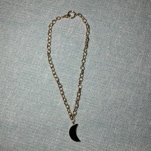 Gold Chain Necklace with Black Crescent Moon Pendant